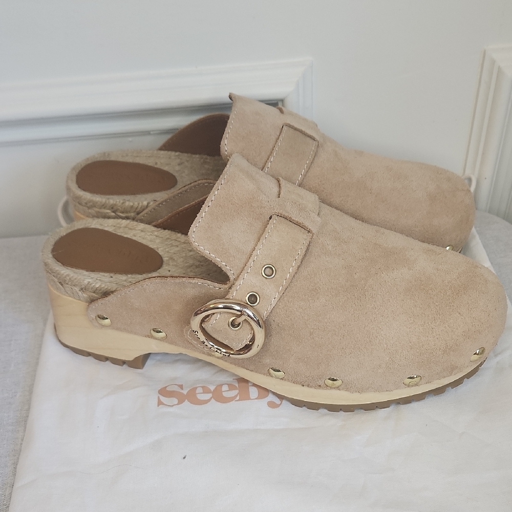 See By Chloe Suede Clogs with Gold Details - Picture 2 of 9